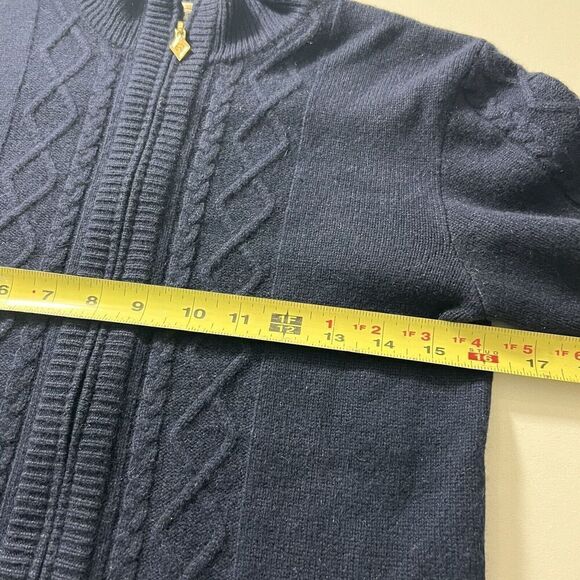 St John Sport Sweater Women’s S Cashmere Cable Knit Full Zip Navy Fisherman - Picture 6 of 7